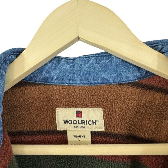 Woolrich Large Shacket Jean Jacket Fleece Lined Button Chore Barn Western Womens - Picture 5 of 16